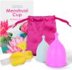 AMZ Silicone Menstrual Cup S/L, Pack of 2 Period Cups for Women Heavy Flow, Normal Flow, Pink and Transparent Period Cup Reusable + Storage Bag and Br