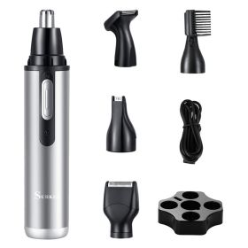 Five-in-one Multifunctional USB Charging Portable Mini Nose Ear Hair Trimmer (Option: Light Gray-USB)